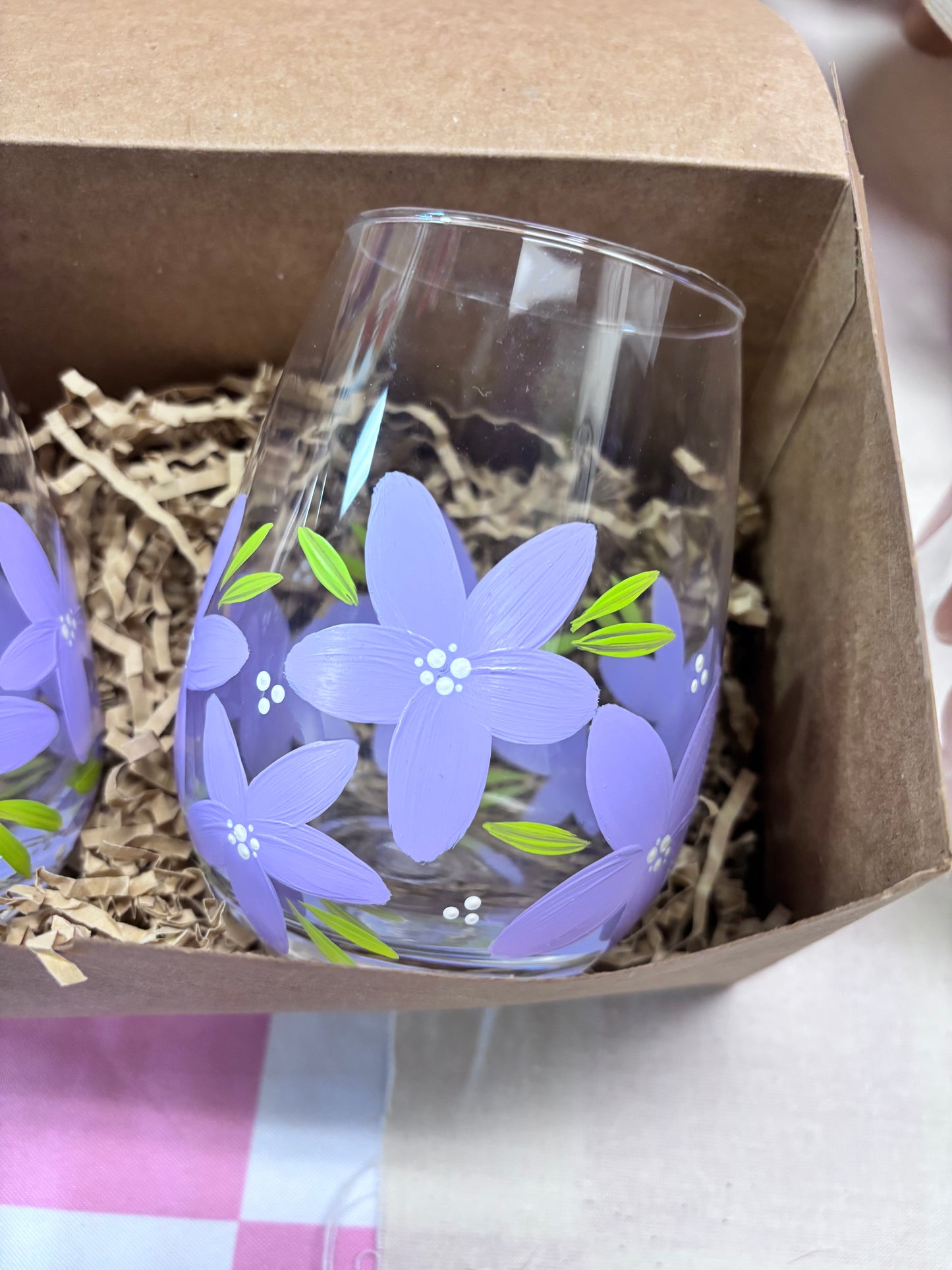 HAND PAINTED STEMLESS GLASSES - SET OF 2 - PURPLE