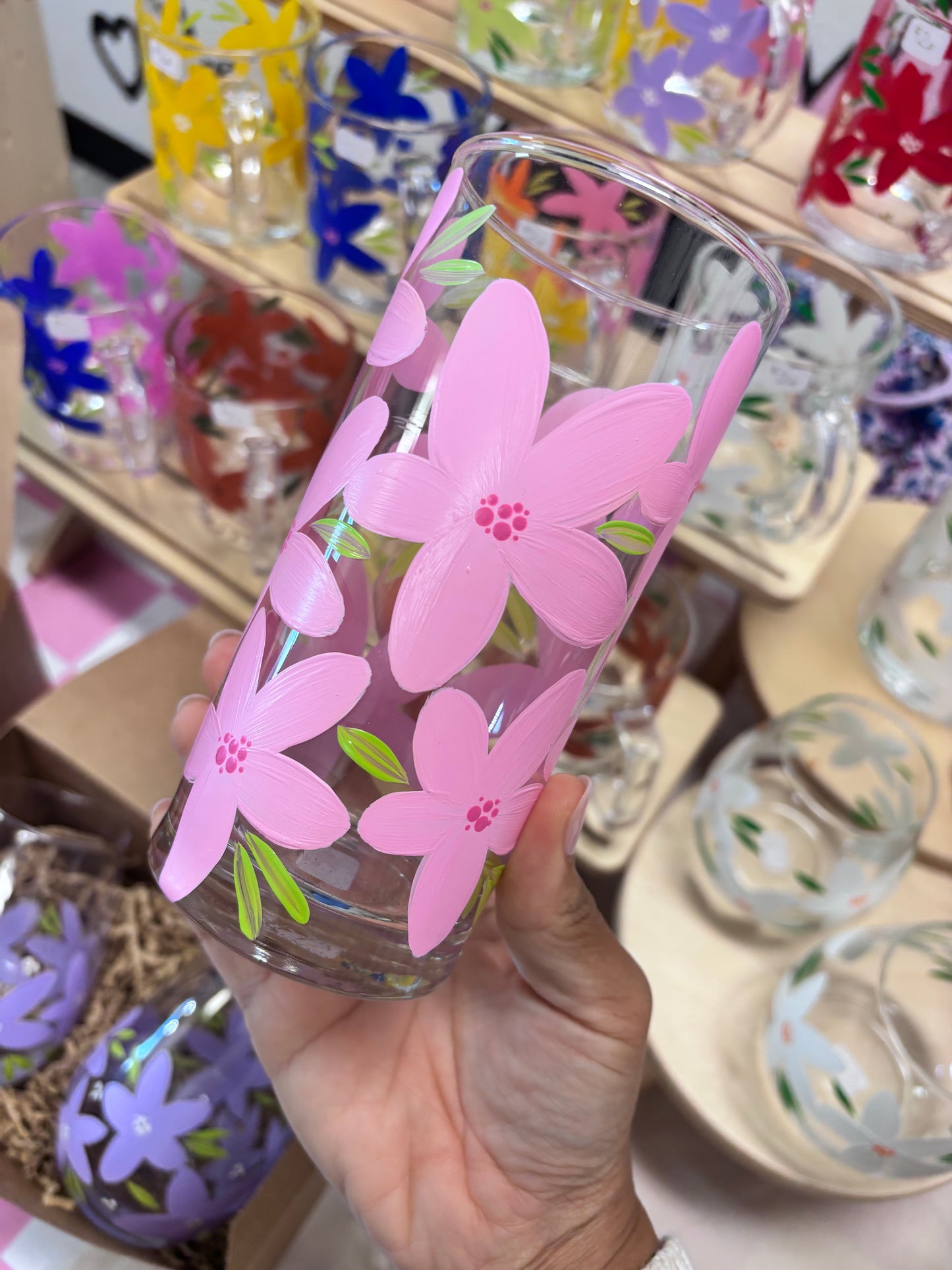 HAND PAINTED GLASS TUMBLER - BUBBLEGUM PINK