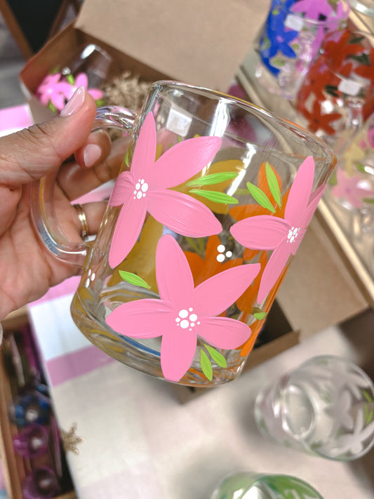 HAND PAINTED GLASS MUG - BRIGHT/MULTI