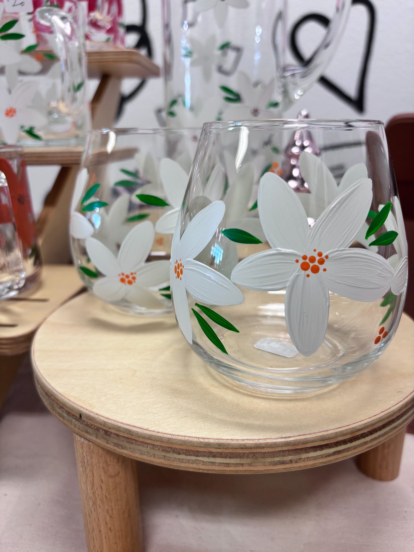 HAND PAINTED STEMLESS GLASSES - SET OF 2 - FLORIDA THEMED