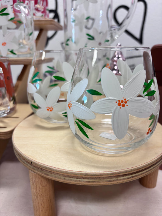 HAND PAINTED STEMLESS GLASSES - SET OF 2 - FLORIDA THEMED