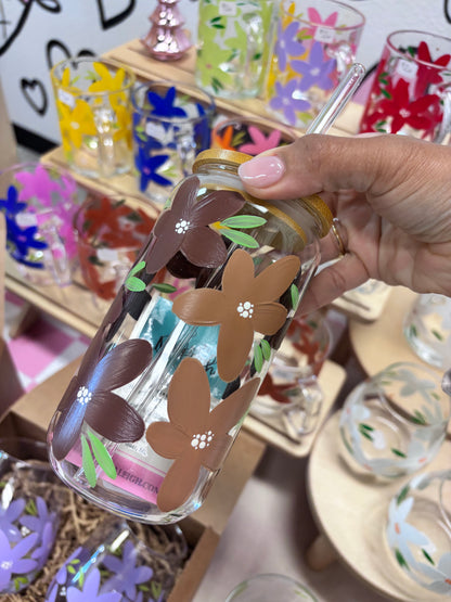 HAND PAINTED GLASS TUMBLER - BLUE
